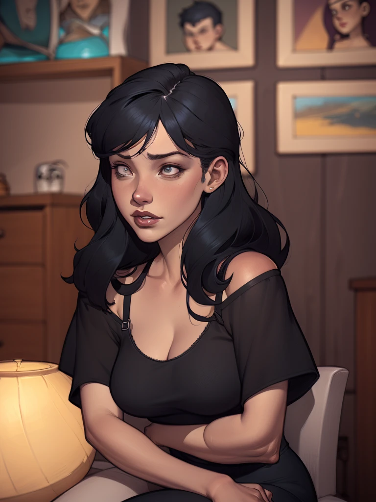 A closeup of a woman in a black top and a black bra, estilo de arte de charlie bowater, Estilo Charlie Bowater, retrato de vampiro, arte do personagem charlie bowater, Alena Aenami e Artgerm, Neoartcore e Charlie Bowater, Charlie Bowater cores ricas e profundas, lazy art style, Artgerm e Tom Bagshaw