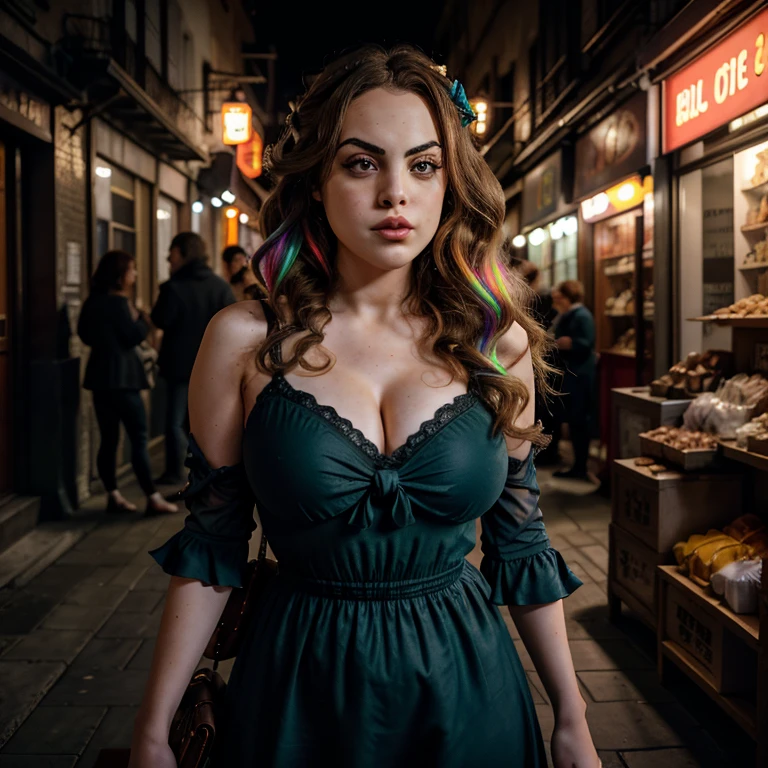 Elizabeth Gillies, bigfaketits, Rohfoto, ein süßes verängstigtes Mädchen, lockiges braunes Haar, an den Bogen gebunden, 20 Jahre, Wimperntusche mit Curl, Glitzer-Eyeliner, Stark, Halsband, realistische Hautstruktur, rotes Kleid, (grüne Armee:0.8), Stand, kalte Beleuchtung, morbide Atmosphäre, Instagram-Stil, Mode (Ramen-Laden:1.1), (SFW:0.9), Sehr detaillierte Fotografie, (Gedeckte Farben, kinematographisch, gedämpfte Farben, beruhigende Töne:1.2), Beschwingt, unglaublich detailliert, hyperdetailliert, (dunkler Schuss:1.2), (vsco:0.3)