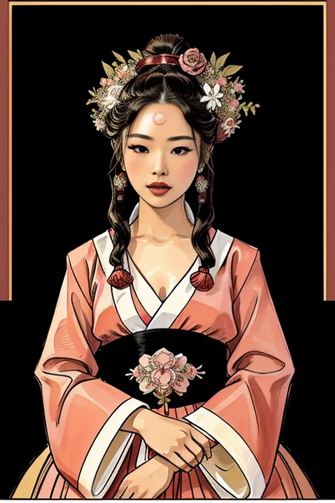 araffe woman in a pink dress with a wreath of flowers on her head, uma foto colorida inspirada em lan ying, trends in cg society...