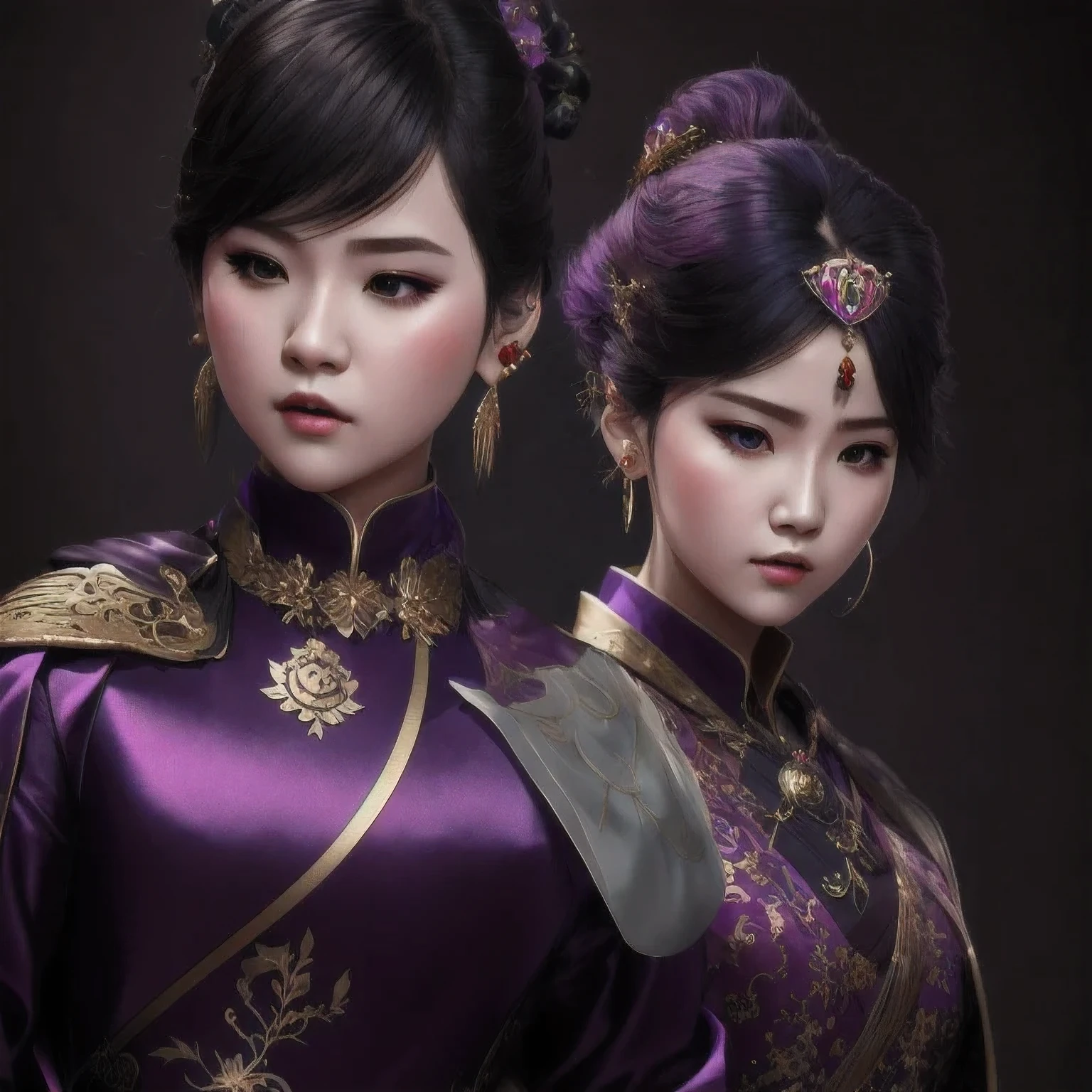 there is a 18 years old in a purple dress holding a dragon, wlop and ross tran, ross tran 8 k, fantasy art style, chengwei pan on artstation, a beautiful fantasy empress, ross tran and wlop, ruan jia and artgerm, the dragon girl portrait, ig model | artgerm, artgerm and ruan jia，beautiful
1girl
bangs
深绿 eyes
closed mouth
ear piercing
earrings
grey background
hair ornament
jewelry
lips
looking at viewer
military
military uniform
nose
piercing
portrait
realistic
short hair
simple background
solo
upper body