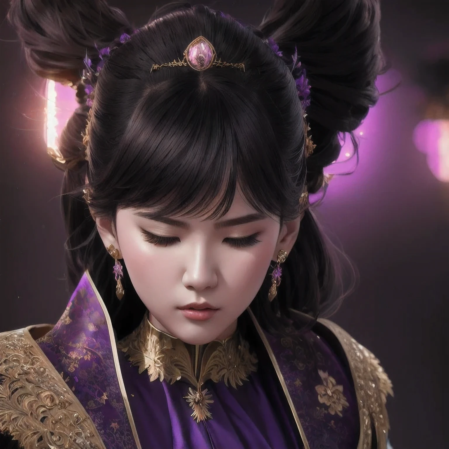 there is a 18 years old in a purple dress holding a dragon, wlop and ross tran, ross tran 8 k, fantasy art style, chengwei pan on artstation, a beautiful fantasy empress, ross tran and wlop, ruan jia and artgerm, the dragon girl portrait, ig model | artgerm, artgerm and ruan jia，beautiful
1girl
bangs
深绿 eyes
closed mouth
ear piercing
earrings
grey background
hair ornament
jewelry
lips
looking at viewer
military
military uniform
nose
piercing
portrait
realistic
short hair
simple background
solo
upper body