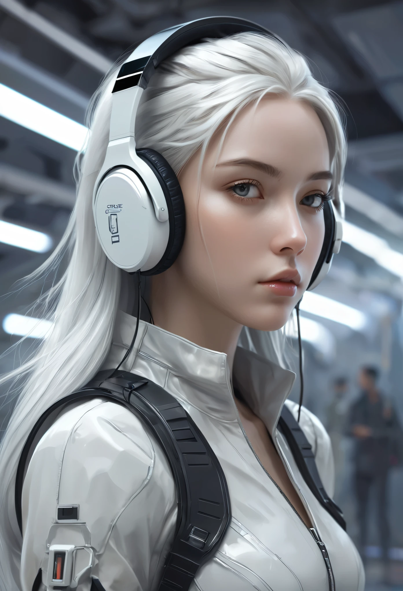 (best quality),(real),(masterpiece),absurdres,realistic,there is a woman with headphones on in a space station, girl wearing headphones, cgsociety 9, cyborg - girl with silver hair, female cyberpunk anime girl, beutiful white girl cyborg, cyberpunk beautiful girl, cyberpunk anime girl, beutiful girl cyborg, cute cyborg girl, beautiful cyborg girl, cyberpunk anime art, korean artist, anime cyborg, realistic anime style at pixiv, artgerm. anime illustration, guweiz on pixiv artstation, cgsociety - w 1 0 2 4 - n 8 - i, stanley artgerm lau, digital advanced anime art, portrait anime girl, anime fantasy artwork, perfect anime cyborg woman, heise-lian yan fang, guweiz on artstation pixiv, realistic anime art style, realistic anime 3 d style, stunning cgsociety, female anime character, wlop painting style, cgsociety and fenghua zhong, girl with white hair, realistic anime artstyle