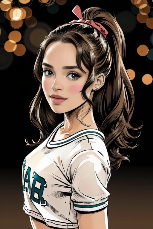 cheerleader,pequeno sorriso,cheerleader,cheerleader uniform, (((Obra de arte))), (((melhor qualidade))), ((ultra-detalhado)), (illustration), ((extremamente delicado e lindo)),(Bokeh,fundo desfocado),(melhor sombra), 1 garota,calcinha branca, cabelo preto, cabelo longo, kawaii,bonitinho,mudar, brilho Destaque Spot nos olhos, foco do personagem,Tilt your head,