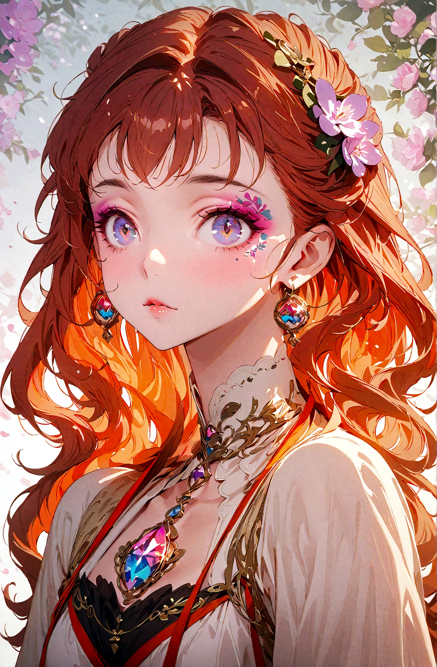 best quality,masterpiece,ultra high res,intricate detail,8K,sharp focus,((no text)),(extremely detailed CG unity 8k wallpaper),Center, 1 Girl, Kawaii Dragon Knight, Red hair, Violet Eye, Long wavy hair,Vivid colors, epic work, Epic Proportions, HD perfect face, exquisite makeup,close up