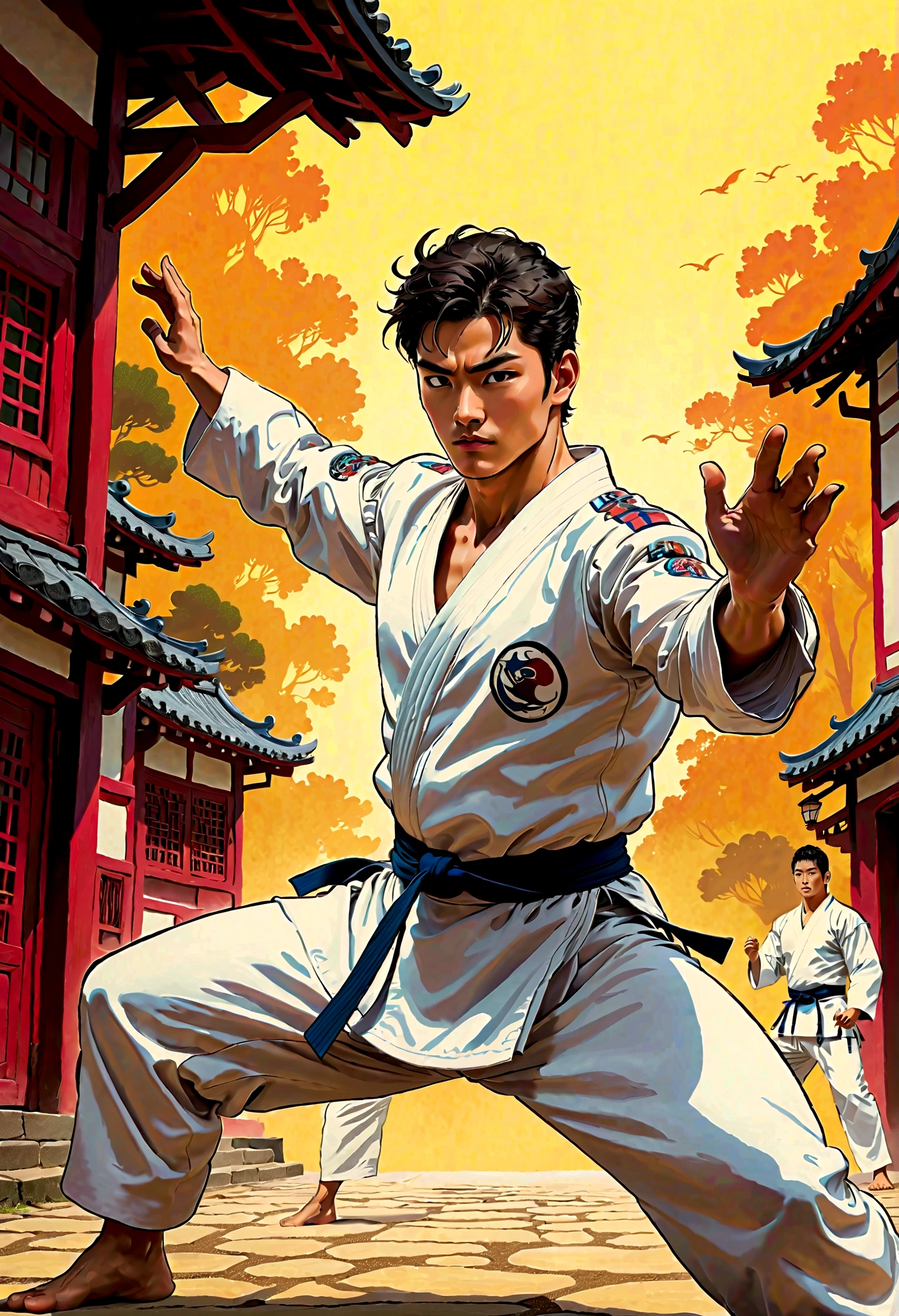 hombre entrenando tae kwon , estilo comics 