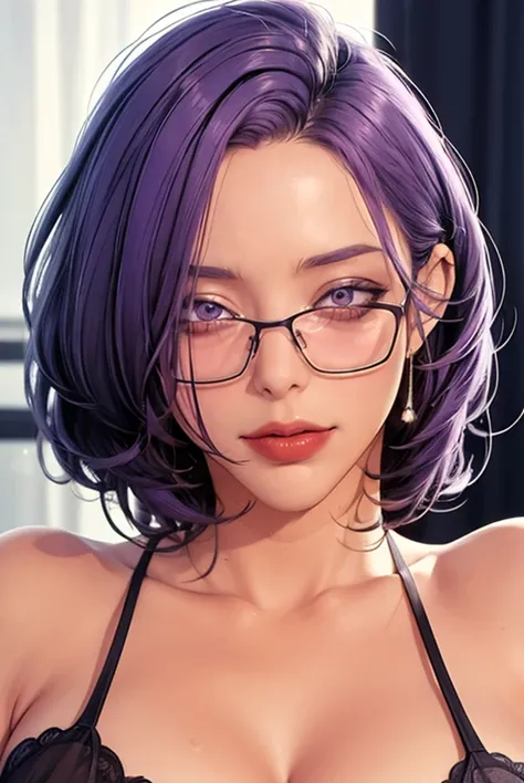 a perfect digital number, digital number, JMT, glasses, purple hair, short hair, purple eyes, numerical digits:1.7, masterpiece,...