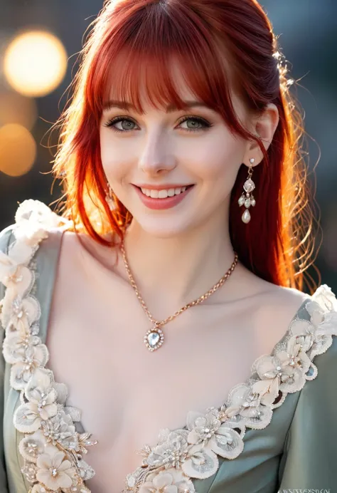 beautiful, soft light, (beautiful and delicate eyes), very detailed, pale skin, big smile, (long hair), dreamy, medium chest, fe...