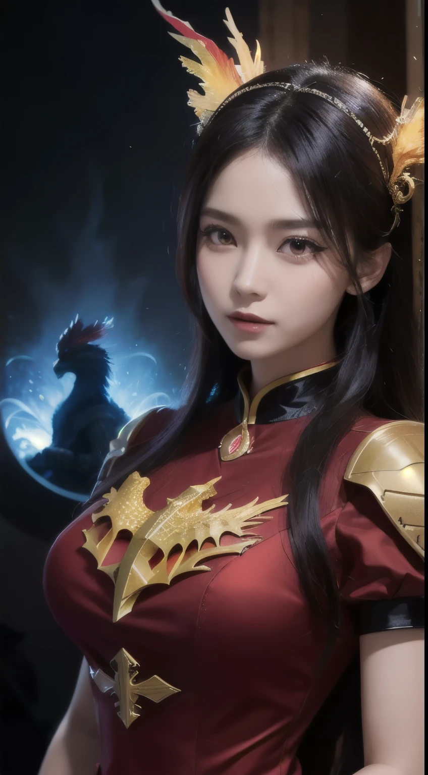 1 Beautiful Devil Woman From Hell, in the darkness: 1.6), 大卫·霍克尼和阿尔丰斯·穆夏的超现实主义女性portrait, Fantasy Art, Korean Doll, Photorealism, Dynamic Lighting, art station, poster, Volumetric Lighting, Very detailed face, 8K Ultra HD, Awards, in the darkness, Deep Shadows, Low profile, Cowboy lens, (Red phoenix dress: 1.4), long hair, Black Hair, Break, Luxurious Palace, Royal style, Demon Crown, Red eyes are very clear，Rich in details, the most beautiful face, Large, regular breasts, Surreal, Chinese women&#39;s clothing, turtleneck sweater, Charming smile, eyes well drawn, guweiz, Devil style, dragon, Wear black fishnet stockings, 2. Braided Bangs, red lips, Shoulder devil tattoo, Wearing a thin red and black robe, The weather is gloomy and thunderous, (portrait),Protagonist close-up, (Background details 1.8)