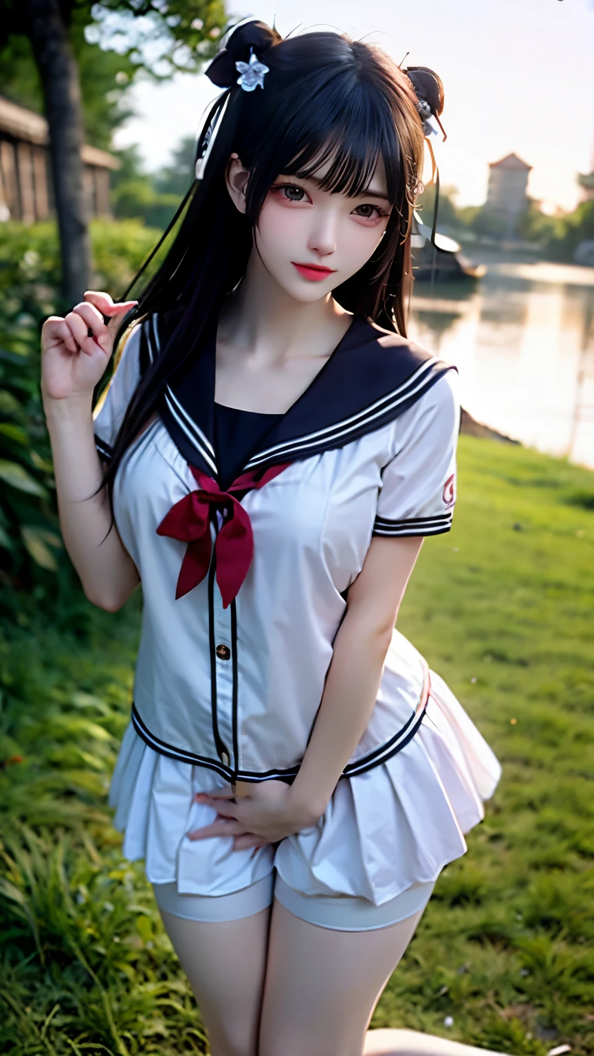 Arafed asian woman in a sailor outfit posing for a picture - SeaArt AI