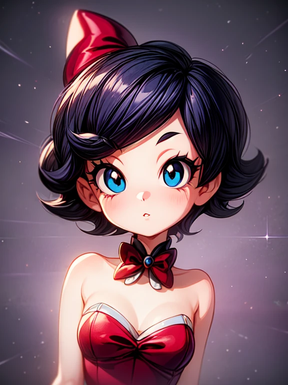 Betty Boop Photography, iconic cartoon character, (stylized animation), (vintage design), (short bob hairstyle with red bow), (playful and expressive facial features),