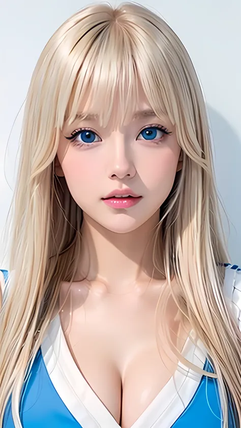 Solo, bangs over eyes、Blonde hair above one eye、Bangs between the eyes、18-year-old blonde Scandinavian beauty、Authentic photo qu...