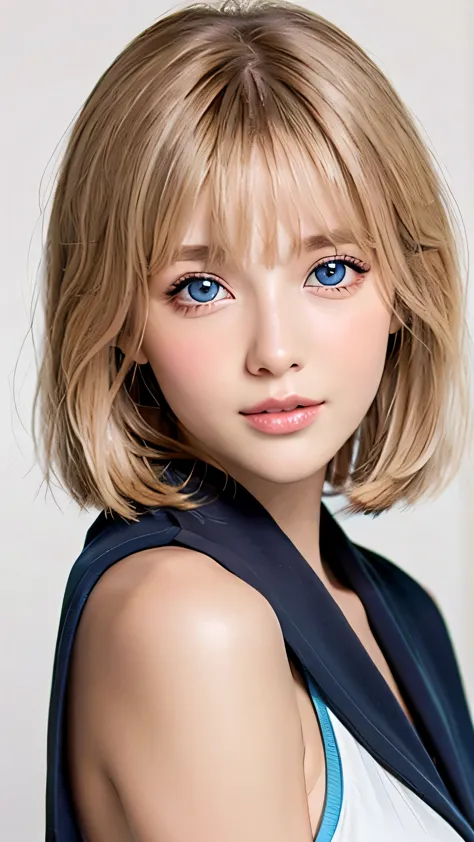 Solo, bangs over eyes、Blonde hair above one eye、Bangs between the eyes、18-year-old blonde Scandinavian beauty、Authentic photo qu...