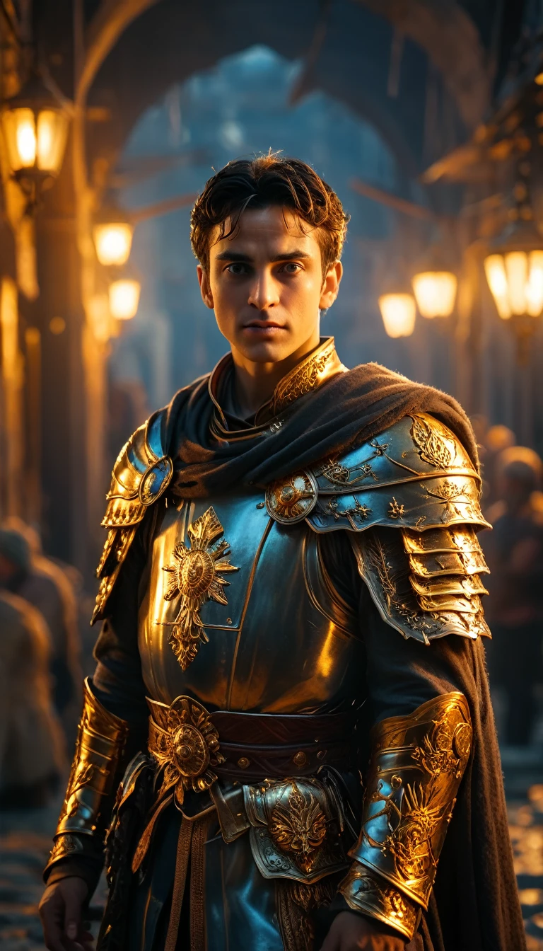 As the sun began to set, The warm golden hues of the sun illuminated his ornate attire, casting a warm glow across the area, Ground-level shot, Selfie of king Xerxes with his army after the defeat of Greece, background dark, hyper realistic, ultra detailed hyper realistic, photorealistic, Studio Lighting, reflections, dynamic pose, Cinematic, Color Grading, Photography, Shot on 50mm lens, Ultra-Wide Angle, Depth of Field, hyper-detailed, beautifully color, 8k, golden light from the front,