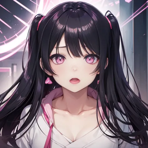 Anime-style expression,Eyes glowing pink,In the photo彼女の目にハイライトはありません.The girl in the photo is hypnotized,Half-open mouth,Simila...