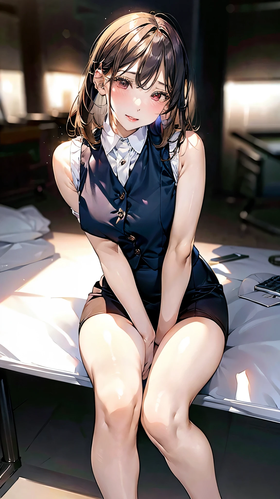 fullbody,underpants,Open legs:0.8,public image
group photo:1.5, shiny limbs,Very attractive arms and thighs,charming figure,very sexual body, sleeveless,office lady,wearing tight long skirt,
