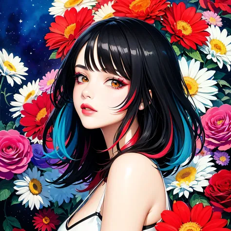 Black Star Red and White Style、(((stylish fashion))), 8K Quality、Intense watercolor, Detailed watercolor art, Watercolor splash,...