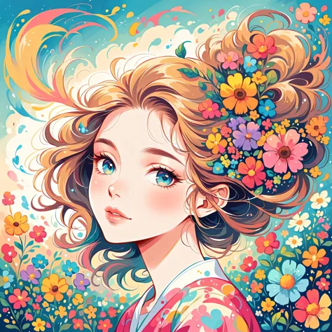 Takashi Murakami style、The most beautiful girl of all time、Lips in Love、Colorful flowers、Simple line initials、Abstract art、Urban...