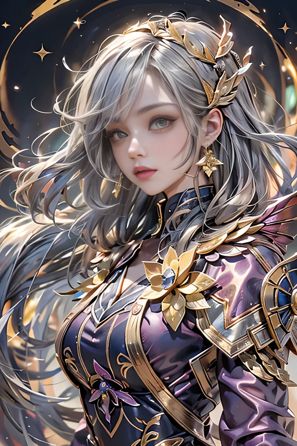 Portraiture, Long Hair, Gray Hair, Golden Eyes, One girl, Detailed fantasy art, Amazing character art,Magnificent and elaborate character art,Detailed face, Magical girl, Absurd, masterpiece, highest quality, Magical girl costume, ((Magical girl)), short hair, Devastation, Remains, Dynamic pose, Apocalypse, Spell casting, Full Body Shot