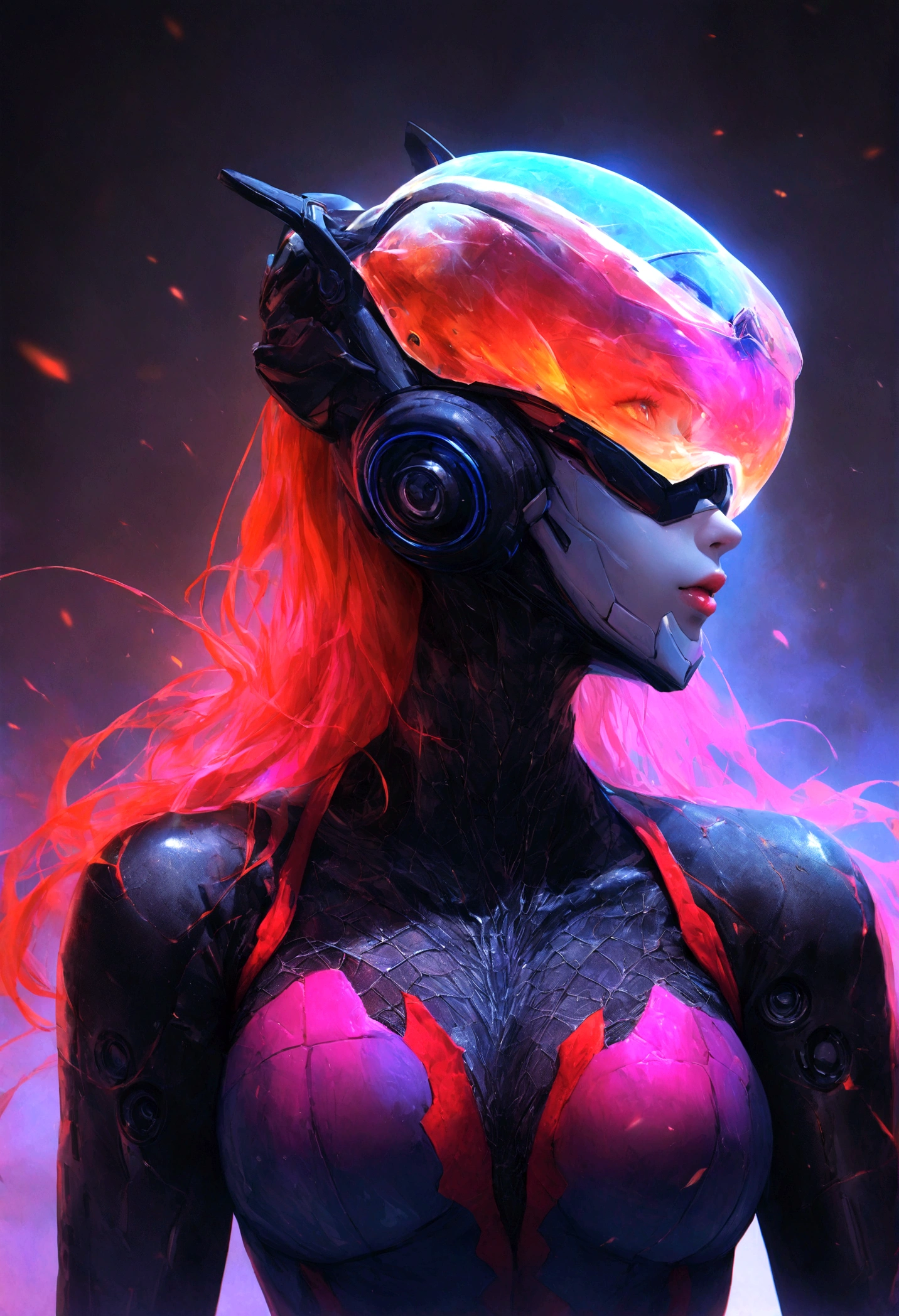 High Resolution 18K Ultra Realism Minimalist High Quality Beautiful Female Astronaut Suit Female Spider-Man Glued to Body Symbiote Style Futuristic Exoskeleton Futuristic Fire Suit Futuristic and Cybenetic Helmet with Ultra Realistic Neon Visor