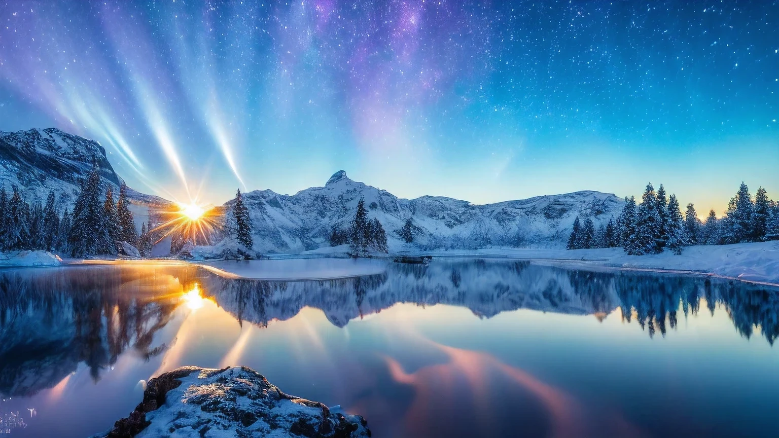 A Norwegian foggy Fjord in the winter, sunset, snowy mountains in the background, fog, pair, coming from blue hot water, The water is blue, snow, ice everywhere, magical forest, mystical, (Nordic Gods mystical vibes:1.2), Watering can SL2 + Leica Vario-Elmarit-SL 24-70 f/2.8 ASF , 16K, ultra high resolution.Photorealistic, UHD, masterpiece, RAW, kinematics,HDR,High Definition Image,incredibly realistic Norwegian landscape,light fog haze,