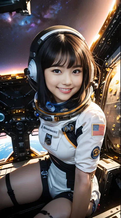 （8k、Raw photography、highest quality、masterpiece：1.2),(Black Hair、Dark Eyes:1.9),(Spacesuit:1.6)、View your audience,Viewed from t...