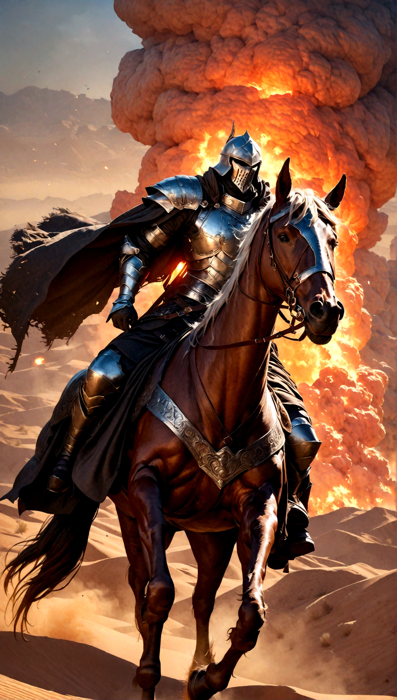 a highly detailed digital painting of a knight crusader fighting a huge monster scorpion on the sands of the middle eastern desert, extremely realistic, intricate armor, detailed facial features, dramatic lighting, warm desert colors, cinematic composition, dramatic action pose, detailed scorpion anatomy, sand effects, volumetric lighting, dust particles, photorealistic, 8k, masterpiece