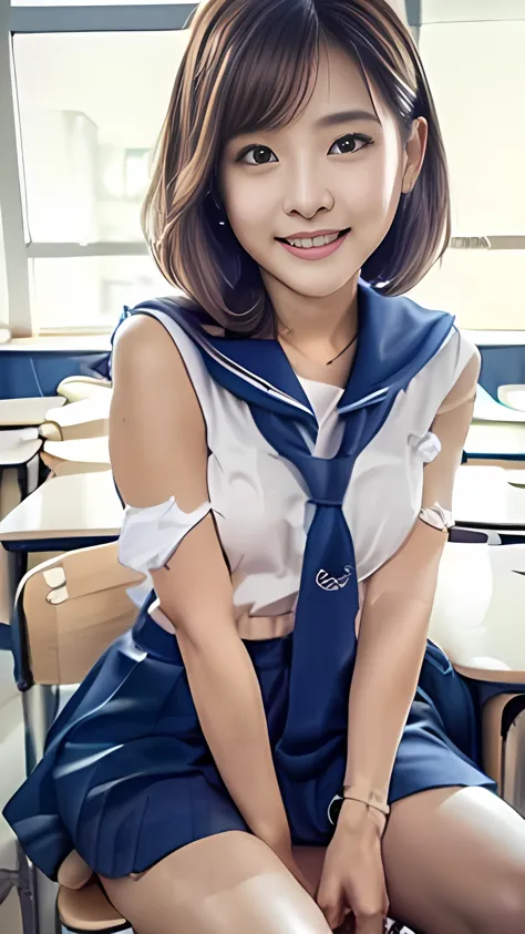 one girl、smile、flat chest、(((detailed pussy)))、((cute face))、high school girls have cute, young faces、girls wearing sailor suits...