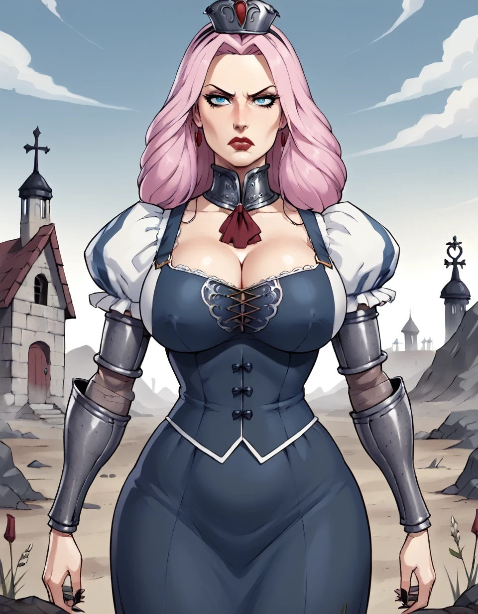 ((adepta sororitas)) Belle Delphine as Alice in wonderland,  mature female, looking serious, in apocalyptic style 