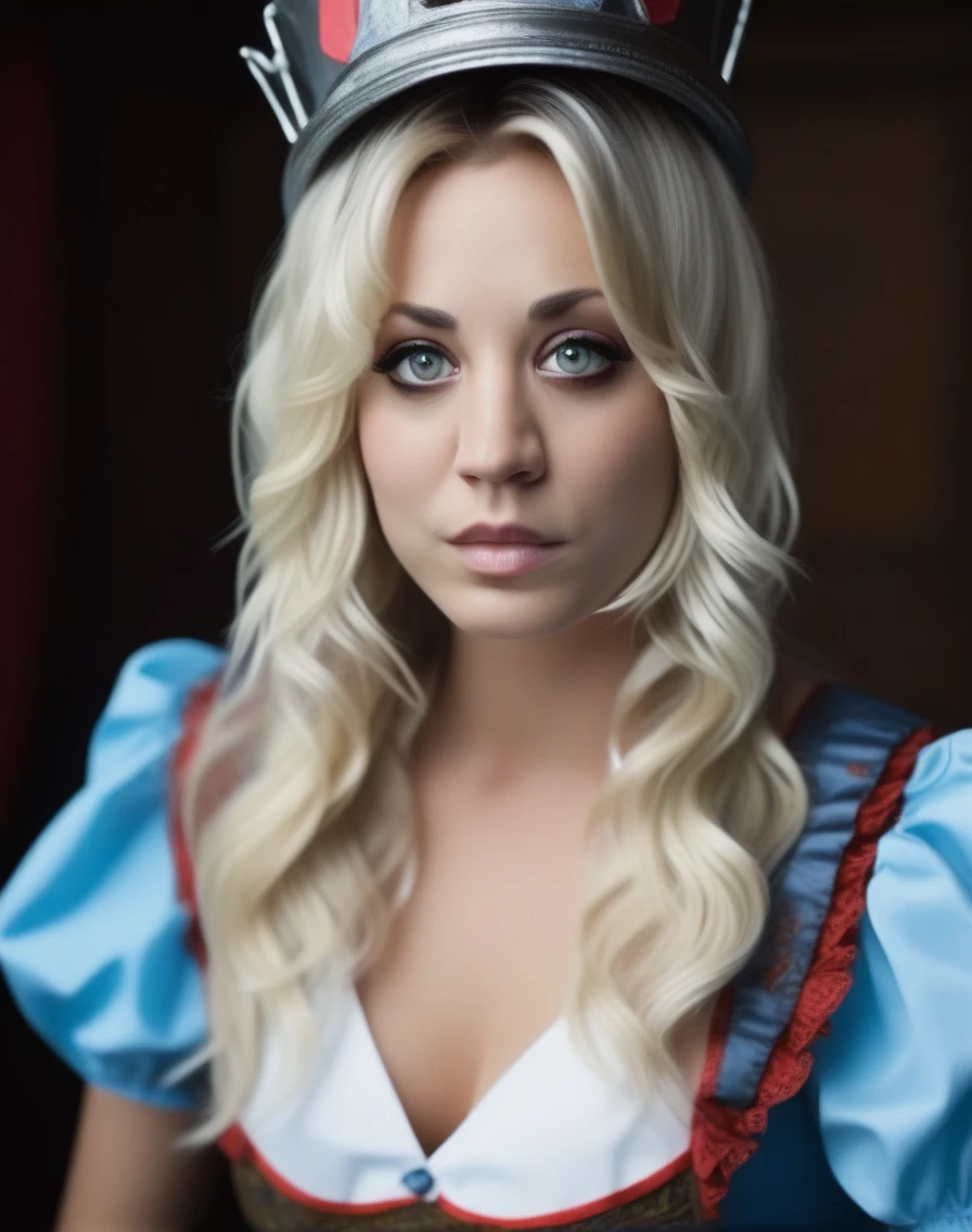 KaleyCuoco,High Quality, Intricately Detailed, Hyper-Realistic cosplay Alice in wonderland,  Portrait Photography, Volumetric Lighting, Full Character, 4k