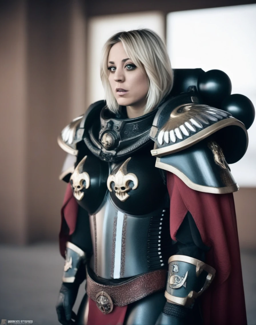 Kaley Cuoco,alta qualidade, detalhadamente detalhado, Cosplay Hiper-Realista ((obteve uma irmandade)) em armadura poderosa dos anjos negros,,  fotografia de retrato, Iluminação volumétrica, personagem completo, 4K