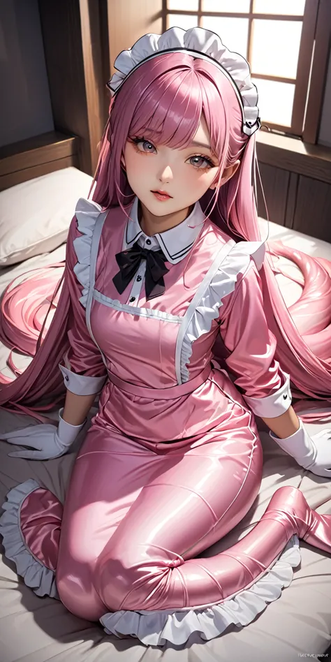 (masterpiece,highest quality,超a high resolution),japanese women, (((very beautiful 25 year old girl))),(pink satin maid uniform)...