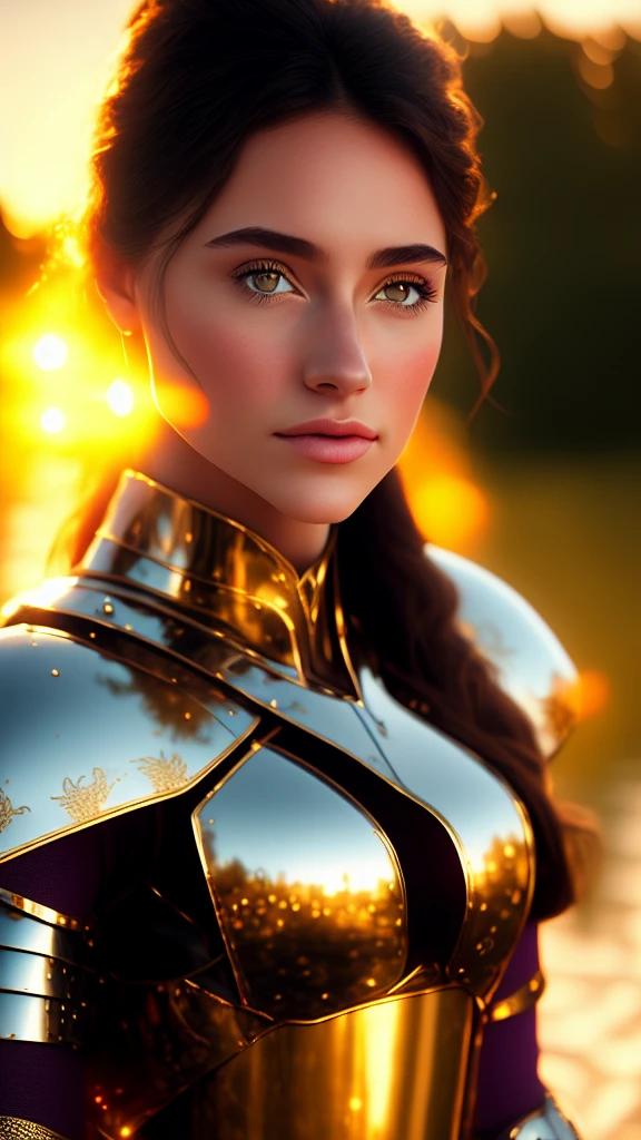 (masterpiece), (extremely intricate:1.3), (realistic), portrait of a girl, the most beautiful in the world, (medieval armor), metal reflections, upper body, outdoors, intense sunlight, far away castle, professional photograph of a stunning woman detailed, sharp focus, dramatic, award winning, cinematic lighting, octane render unreal engine, volumetrics dtx, (film grain, blurry background, blurry foreground, bokeh, depth of field, sunset, motion blur:1.3), chainmail