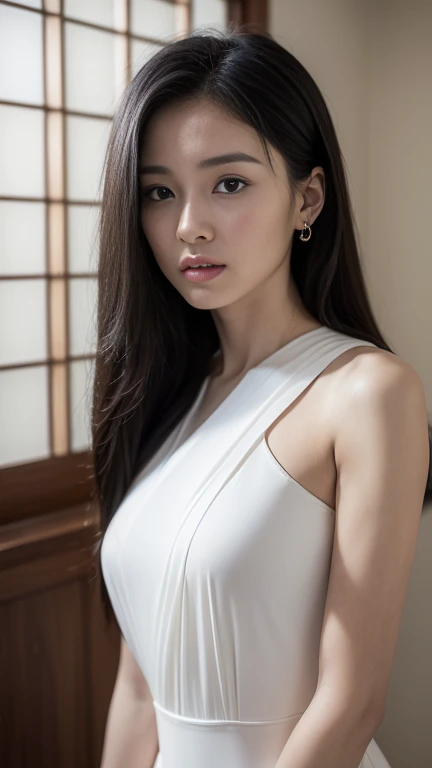 (((luxury:1.3, indoor, Photographed from the front))), ((long hair:1.3, China dress, japanese woman, cute)), (clean, natural makeup), (highest quality, masterpiece:1.3, 超High resolution), (Super detailed, caustics), (realistic:1.4, RAW shooting), very detailed, High resolution, 16K resolution