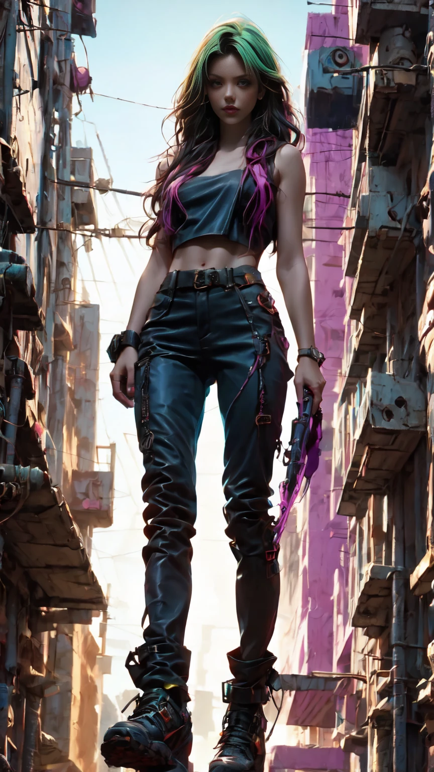 hyperscharf, hyperdetailliert, Eine Nahaufnahme von Kristin Kreuk in einem Neonanzug, Cyberpunk-Atmosphäre, cyberpunk with neon lights, Luz cyberpunk brillante, geduckt,Cyberpunk-Vibes, Cyberpunk lighting, Cyberpunk-Stil, neon cyberpunk style, En el estilo cyberpunk, mira ciberpunk, cyberpunk dreamy girl, foto ciberpunk, neon cyberpunk, cyberpunk aesthetic, ropa de calle ciberpunk, cyberpunk aesthetic, Cyberpunk-Kunststil, Portero del streetwear cyberpunk,Du weisst, perfekte Finger,Neon-Haarfarbe, Detailtextur, Haardetail,Lange neonschwarze Hose, schönes Gesicht,von WAVY,Detaillierte neonschwarze Schuhe..,