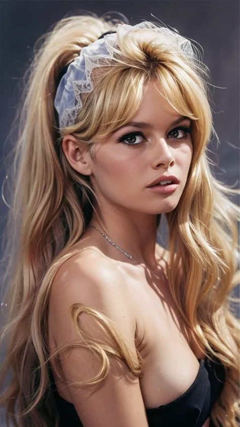 Brigitte Bardot 18 years old, ponytail, bbardot woman drapped in a veil