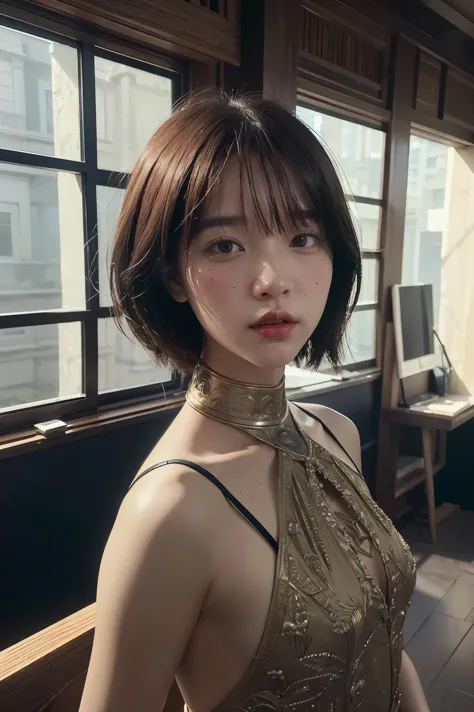 iu1, serious look, bob cut hairstyle, modelshoot style, (extremely detailed CG unity 8k wallpaper), full shot body photo of the ...