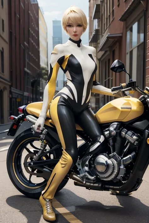 ((highest quality)), ((masterpiece)), (detailed motorcycle), ((perfect beautiful face))、slender body、realistic skin texture、((fu...