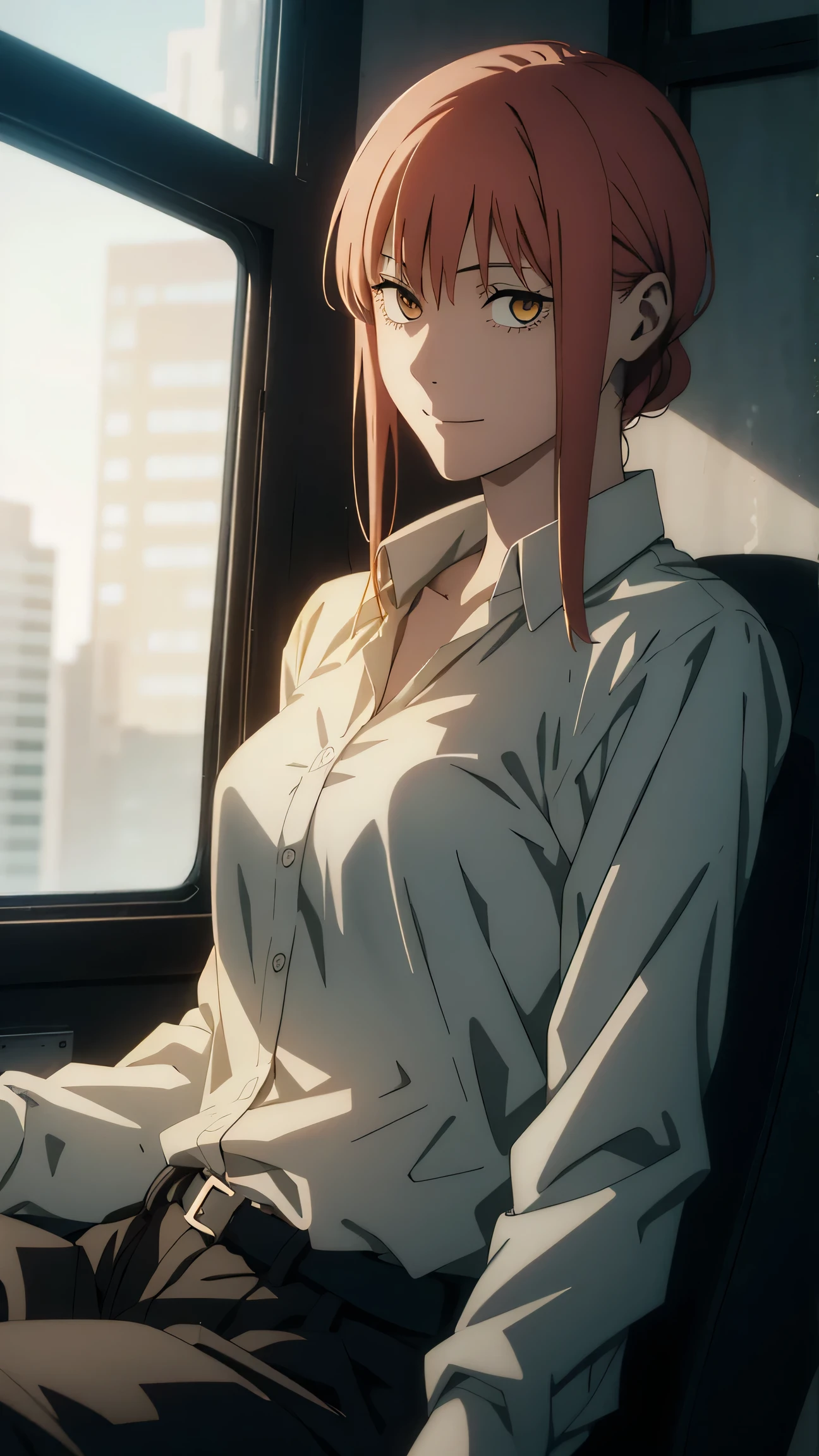 Anime girl sitting in a chair looking out a window - SeaArt AI