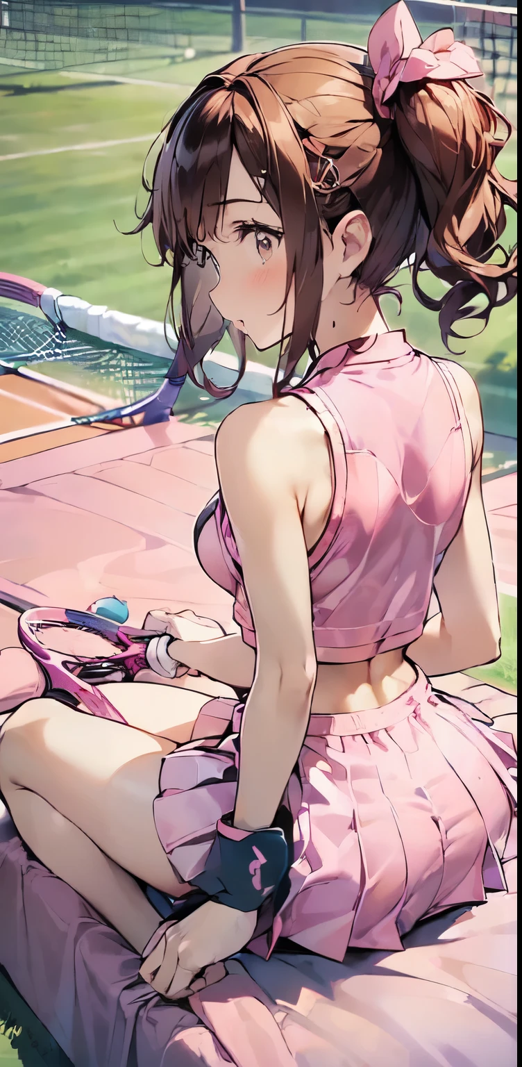 Anime girl sitting on a tennis court with a racket in her hand - SeaArt AI