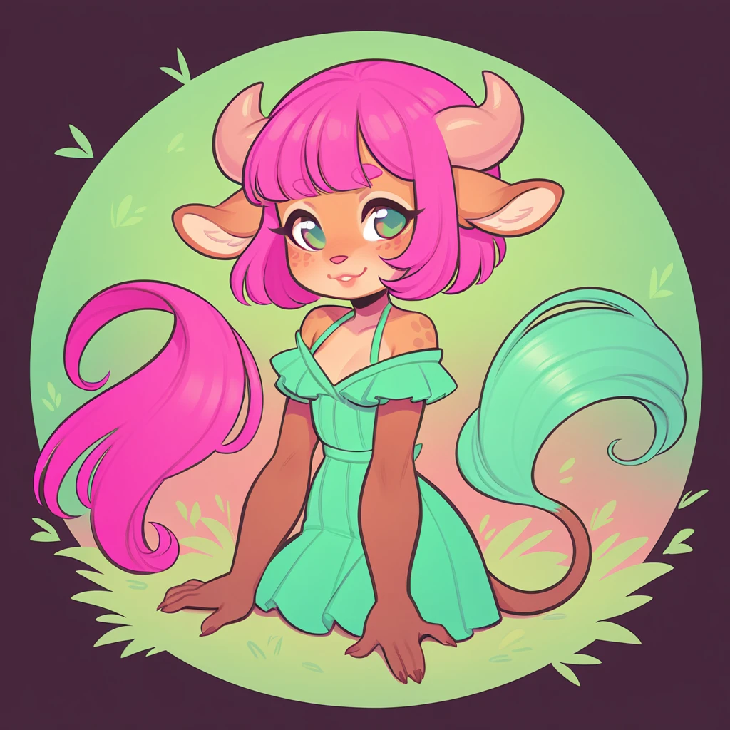 Chimera with orangebrown teal fuchsia and brightgreen color palette
