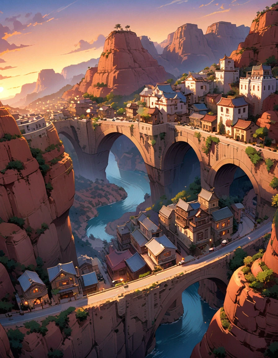 Canyon town at dusk