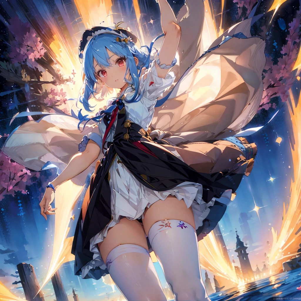 1girl、(masterpiece, highest quality、Official Art、The best composition、Award-winning works), (Thin Hair), Super detailed, Anime Style, alone, full length, Concept Art,Magical girl　Big hat　Cape, Highly detailed magic wand,  Super huge, Tall and stylish, Very large.、White Background, full lengthに立って, Floating in the sky,fsgziksks