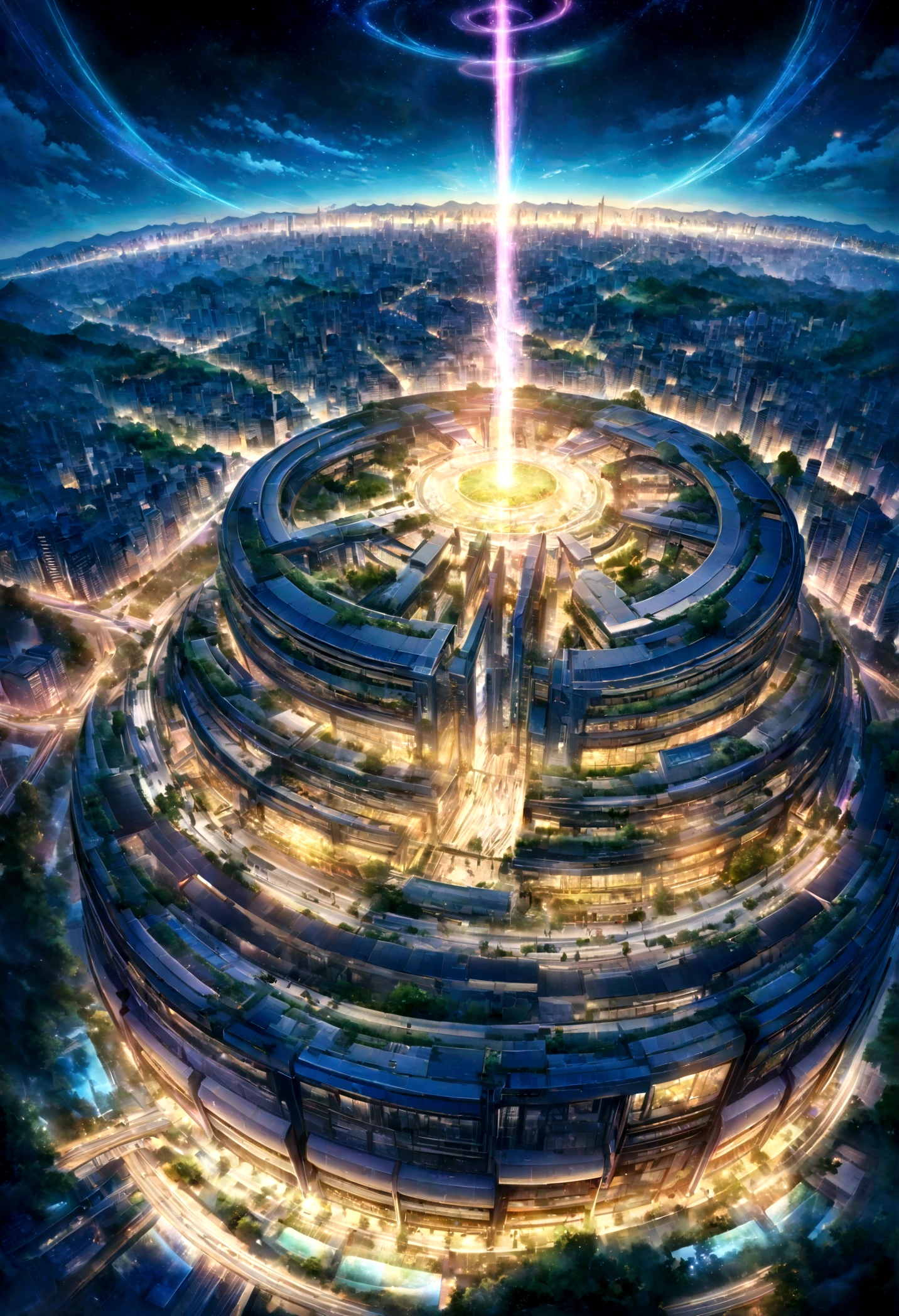 A highly detailed anime-style still art, Ghibli studio style, masterpiece, official art, professional, ((ultra-detailed)), 8k, ((Not show people)), Arabesque pattern, city where everything is made of reflective surfaces and mirrors, creating infinite reflections and a sense of endless space. The architecture is abstract and futuristic, with floating buildings and pathways made of light. The sky is a shifting blend of colors, with auroras and shimmering lights creating an ethereal atmosphere. The city is inhabited by ethereal beings who navigate the mirrored landscape with grace and fluidity