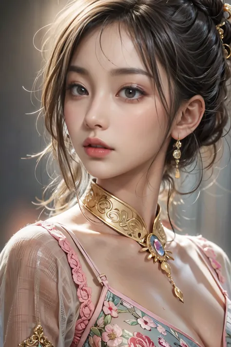 Gentle and attractive Chinese beauty, Half-body photo, Delicate and sexy collarbone, Attractive oval face, double eyelid, Bright...