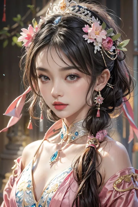 Gentle and attractive Chinese beauty, Half-body photo, Delicate and sexy collarbone, Attractive oval face, double eyelid, Bright...