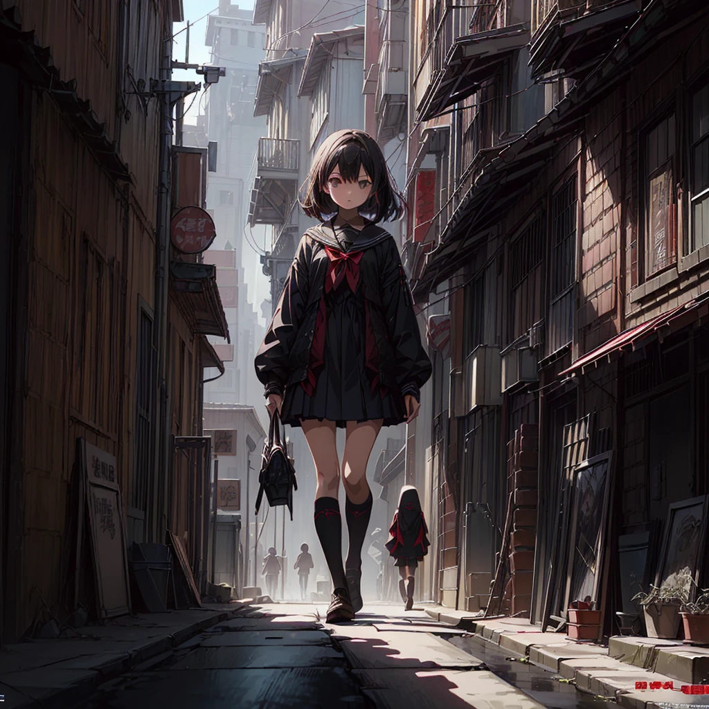 1girl、(((highest quality、Masterpiece、Official Art、Super detailed、The best composition、best composition)))、(Thin Hair)、 Super detailed, Anime Style, alone, full length, Concept Art,Vampire Hunter　high school girl　Reaper&#39;s Scythe, Black Sailor Suit, With the bat. Super huge, Tall and stylish, Very large.、White Background, full lengthに立って, Standing on the desolate land,battoujutsu
