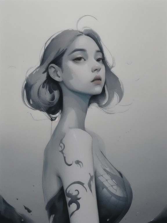 (mejor calidad,ultra detallado,Realista,dibujo a tinta:1.2),pelo arrastrado por el viento,mujer,((Estilo Ashley Wood)),figura femenina,ojos expresivos,vestido que fluye suavemente,pose elegante,sombreado sutil,composición sorprendente,líneas dinámicas,trazos de tinta vibrantes,contraste de luces y sombras,detalles intrincados,estilo artístico,paleta monocromática,cargado de emociones,fondo tenue,calidad de bellas artes,mesmerizing beauty,indicio de misterio,ambiente atmosférico,Elementos caprichosos,profundidad y textura,aura etérea,elegancia sofisticada,artesanía impecable,trabajo de tinta hábil,estimulante,agitando la imaginación,impresión inolvidable,efecto tinta sobre papel,organic and fluid,estilo visual único,tocado por el genio artístico,Intenso y cautivador,clásico pero contemporáneo,visually stunning composition mejor calidad,4k,8K,alta resolución,obra maestra:1.2,ultra detallado,photoRealista,Cartel publicitario,sirena,tormenta,monocromo,horroroso,colores contrastantes,iluminación dinámica,reflejos en el agua,composición sorprendente,atmósfera dramática,concepto misterioso