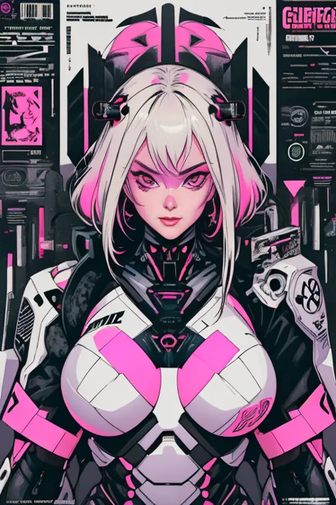Feminine cyborg, magazine cover, poster art , hint of vibrant, bold sexy text
