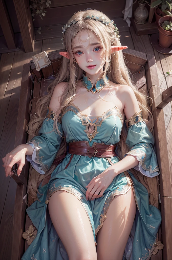 (highest quality, masterpiece:1.3), shape, ((Beautifully detailed face)), Beautiful and detailed skin, Intricate details, Very detailed, Best image quality in 8K, Mysterious figure,Fantasy World,A world of swords and magic,Big fountain,(18-year-old elf woman:Beautiful dress,Taking a bath),Baby Face,(Detailed Hair),Detailed lips,Open your mouth,blush,Embarrassing, smile,Realistic Face,Realistic Skin,(Vibrant Skin,Moisturized Skin:1.2),Vivid lips,Lip gloss