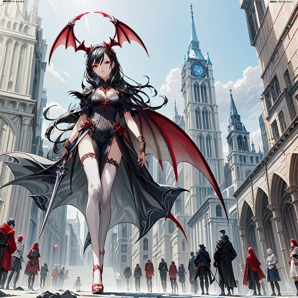 1girl、(((highest quality、Masterpiece、Official Art、Super detailed、The best composition、best composition)))、(Thin Hair)、 Super detailed, Anime Style, alone, full length, Concept Art,Vampire Hunter　high school girl　Reaper&#39;s Scythe, Black Sailor Suit, With the bat. Super huge, Tall and stylish, Very large.、White Background, full lengthに立って, Standing on the desolate land,battoujutsu,Beautiful and dynamic poses using the full screen、
